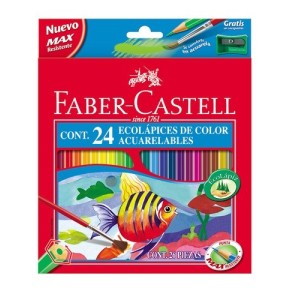Lápices acuarelables Faber Castell estuche de 24 ecolápices + pincel de regalo