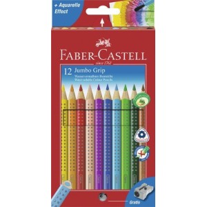 Lápices acuarelables Faber Castell jumbo grip estuche de 12 ecolápices.