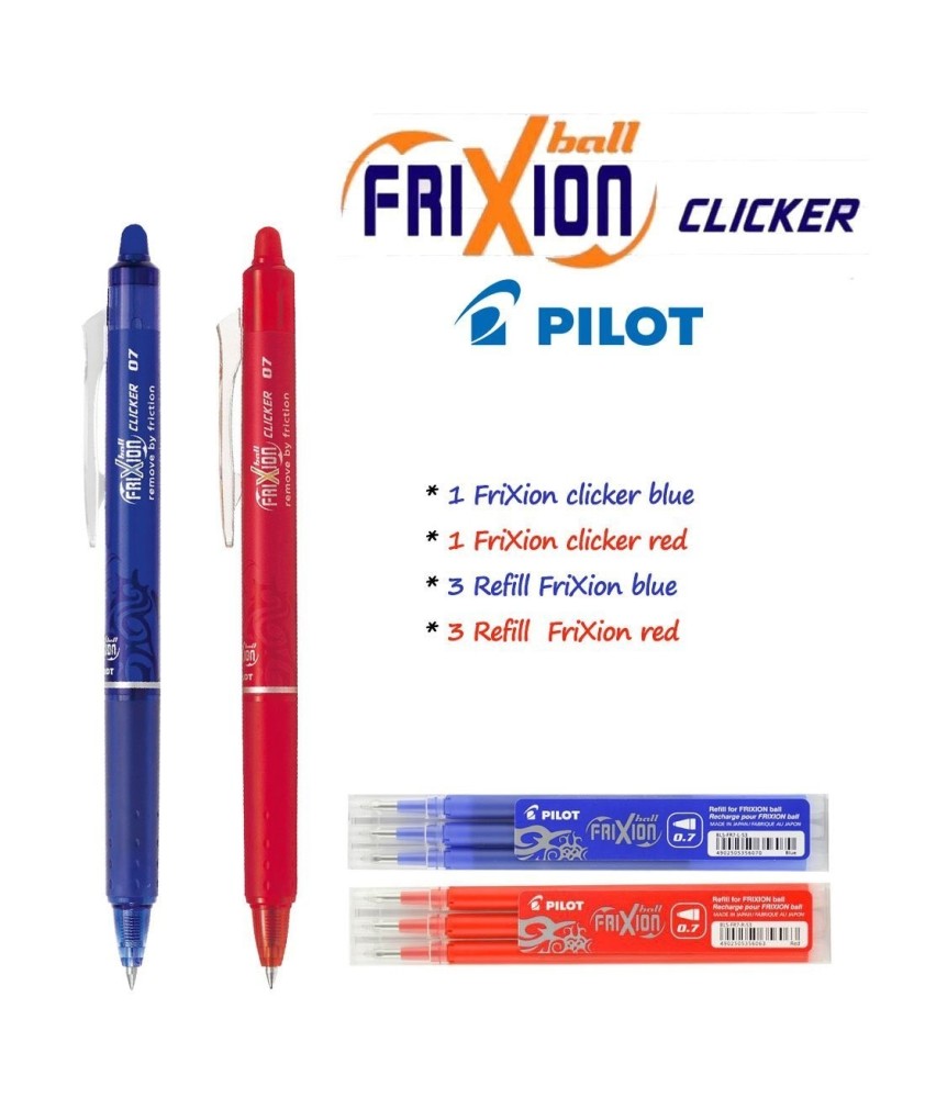 Bolígrafos borrables Pilot Frixion Cliker azul/Rojo + 2 recargas