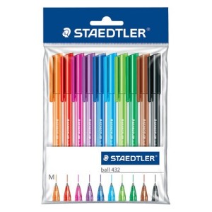 Estuche de 10 bolígrafos triangulares Staedtler 432 medio colores surtidos